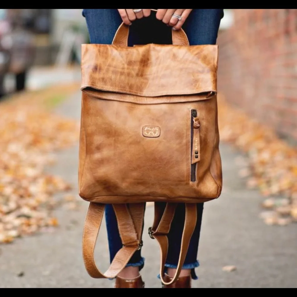 Bed Stu Tan Leather Fold-Top Backpack